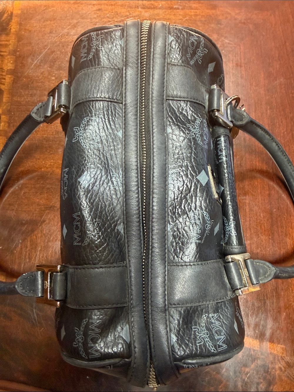 MCM Black Visetos Boston Satchel with Green and Orange M Charm - Picture 3 of 10